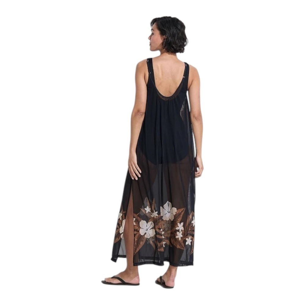 Lands’ End Black Tropical Floral Mesh Swim Cover-Up Maxi Dress 1X